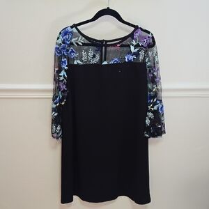 Roz & Ali Black Dress with Blue and Purple Embroidered Sleeves